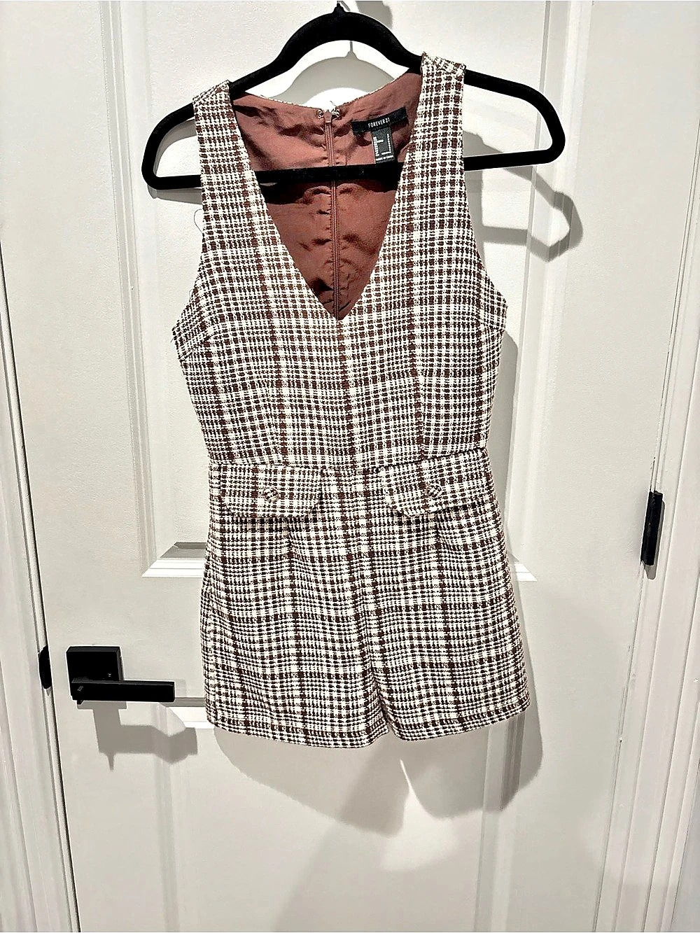Forever 21 Plaid Romper in Brown & White Size Medium